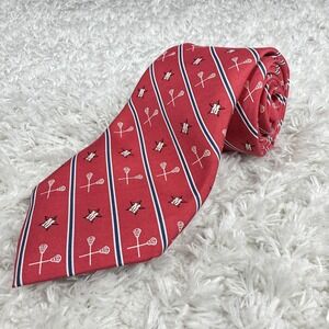 Vineyard Vines Tie Red Silk St. John's School Lacrosse USA Preppy Ivy Club Yacht